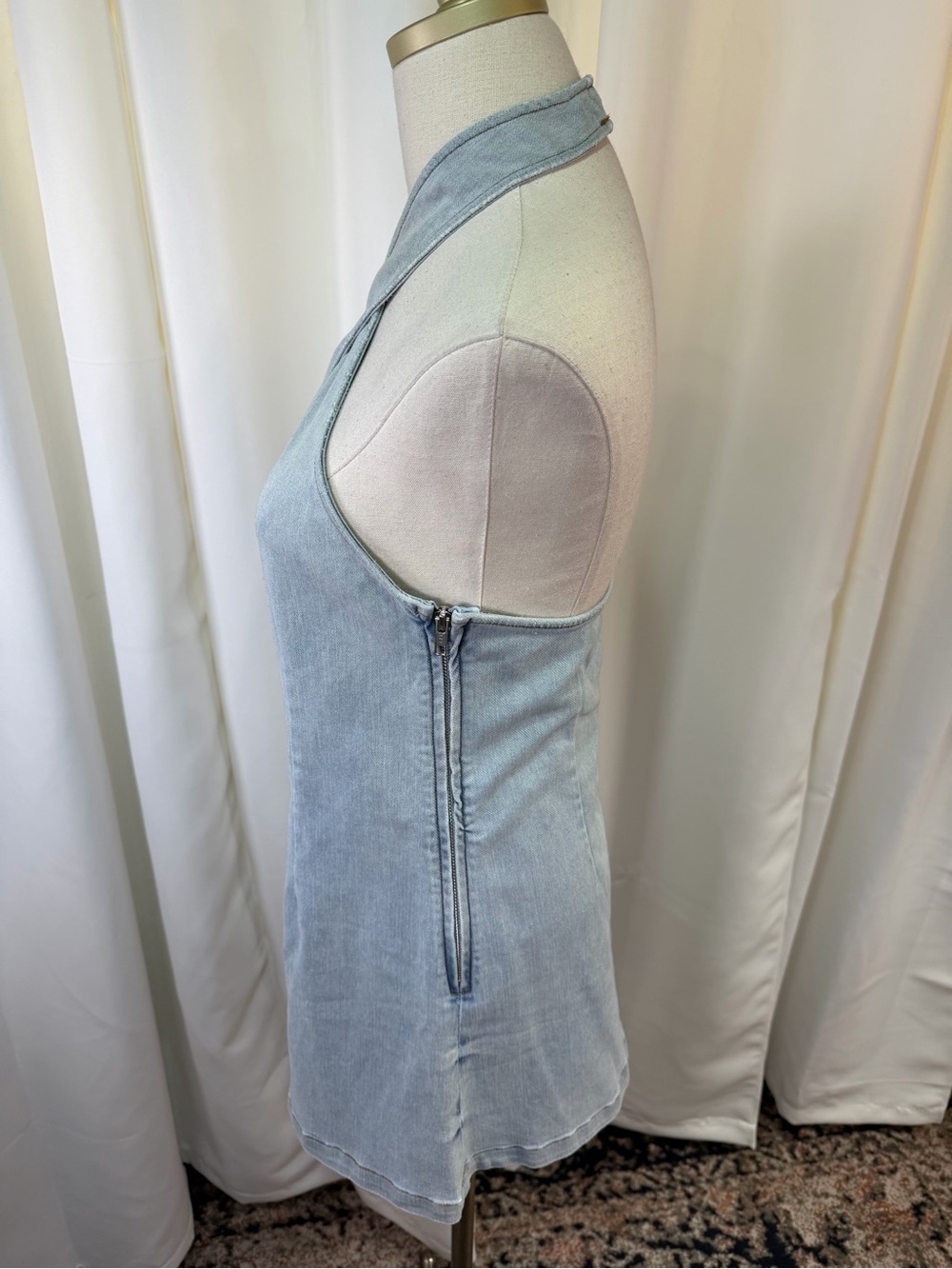 NWT SER.O.YA ‘Hugo’ Denim Halter Crossover Mini Dress in “Coastline” Size Large - Picture 9 of 16